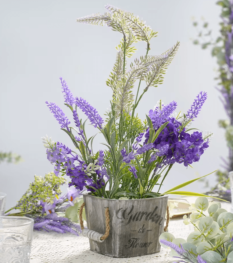 Large Potted Plant Artificial Lavender with Retro Pot 1.4ft - The Floral Gallery