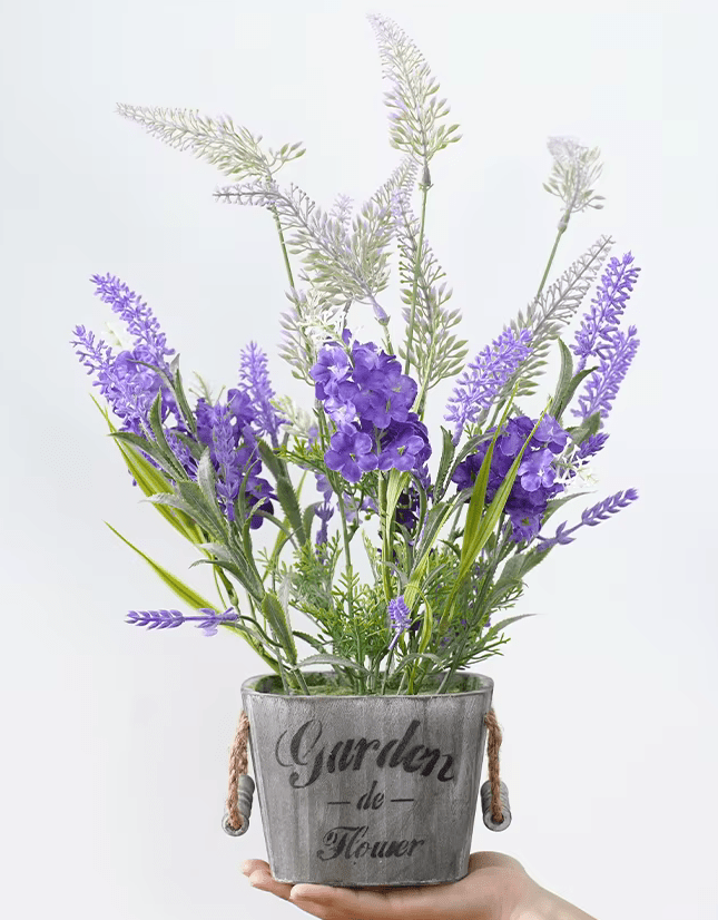 Large Potted Plant Artificial Lavender with Retro Pot 1.4ft - The Floral Gallery