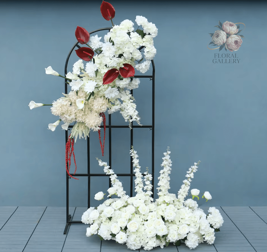 Large Purple SILK Display Wall Artificial Flowers Delphinium Roses - Also in White - The Floral Gallery