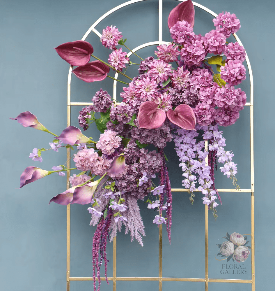 Large Purple SILK Display Wall Artificial Flowers Delphinium Roses - Also in White - The Floral Gallery