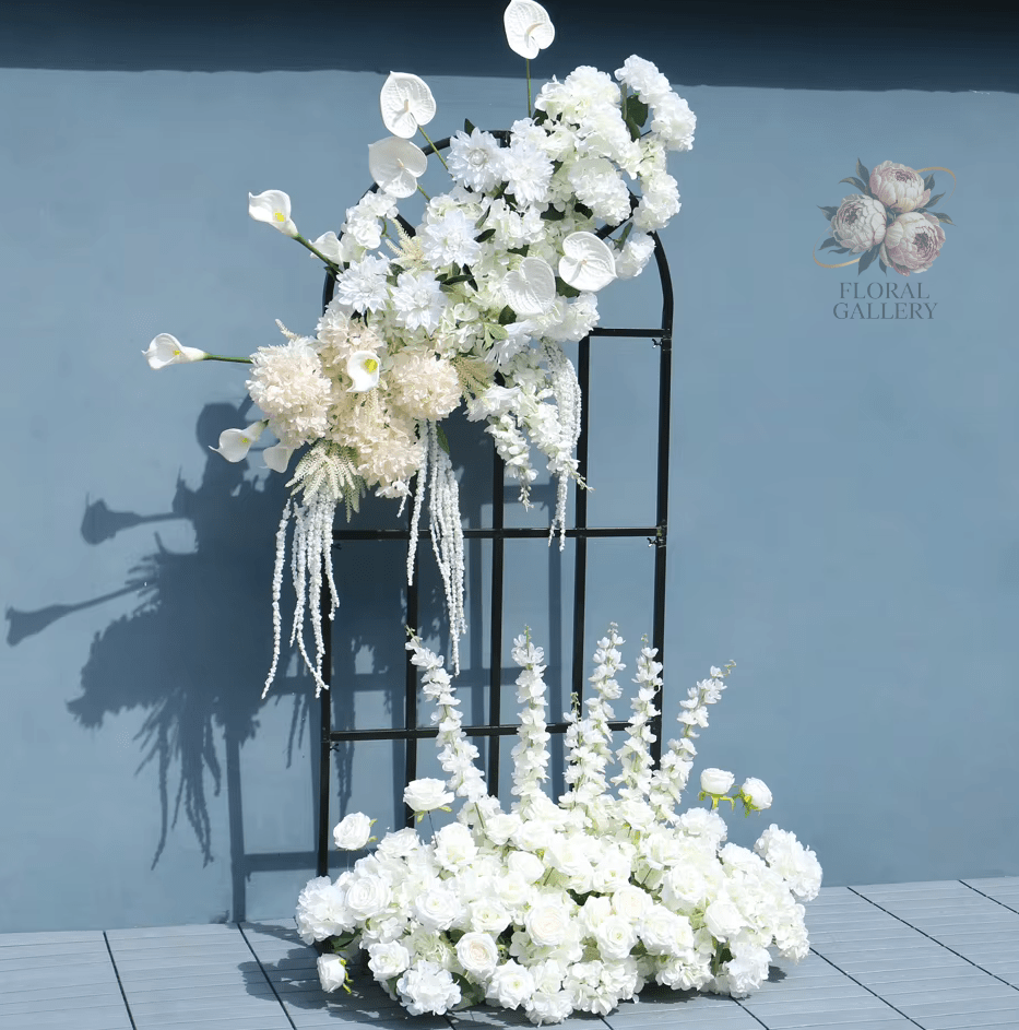 Large Purple SILK Display Wall Artificial Flowers Delphinium Roses - Also in White - The Floral Gallery