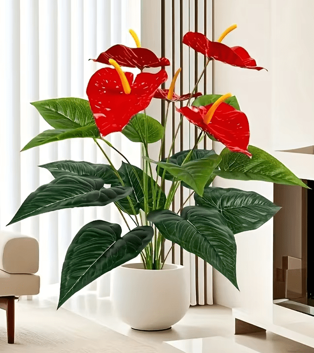 Large Red Palm Flamingo Flowers Artificial 8 Heads - The Floral Gallery