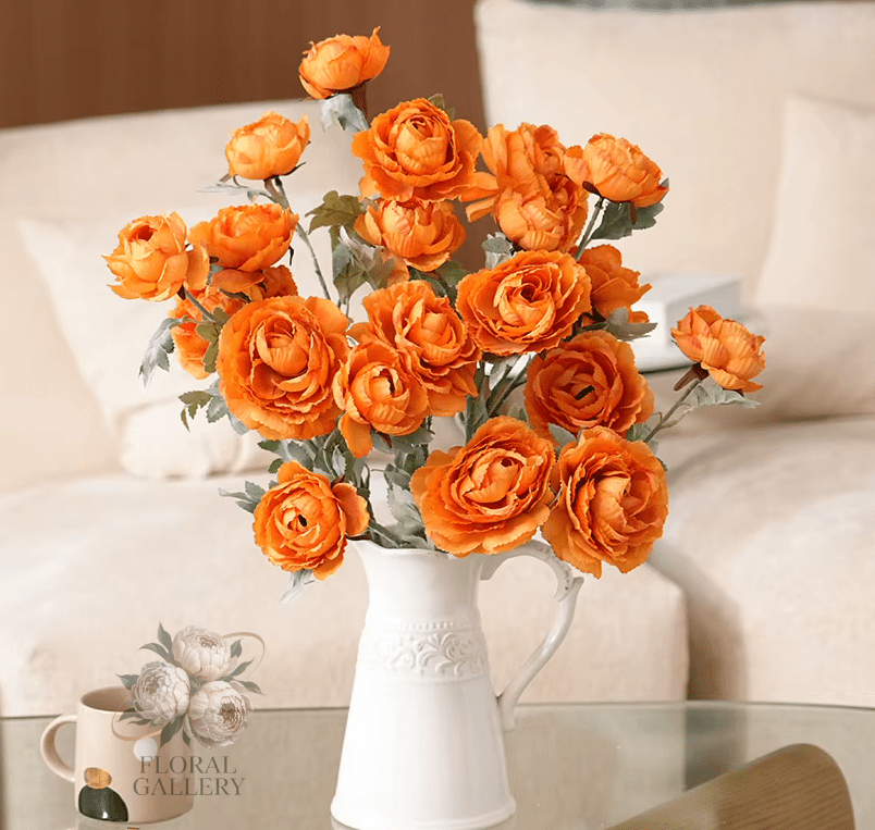 Lovely Light Orange Peony SILK Flower Bouquet 65cm - The Floral Gallery