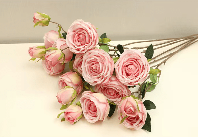 Lovely Pink & White SILK Artifical Roses 3 Branch 64cm - Home Office Decor - The Floral Gallery