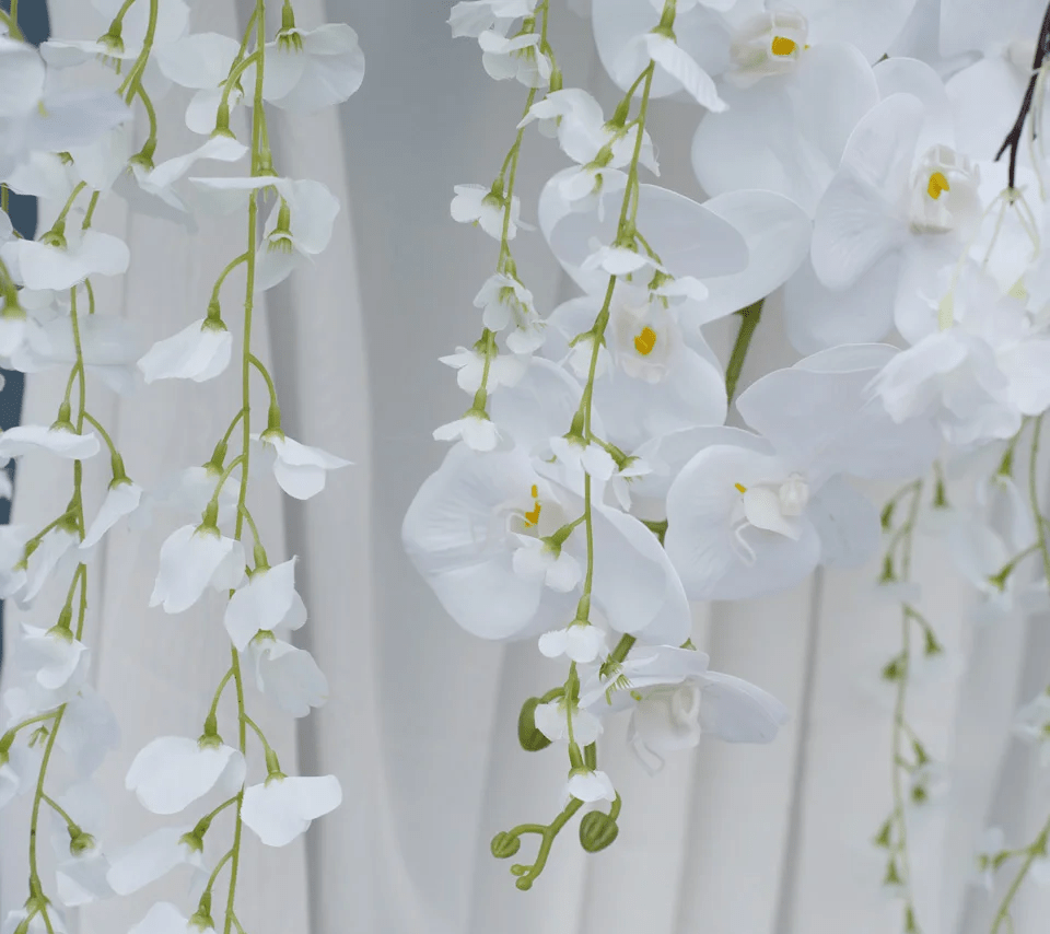 Luxury Silk Flower Hanging White Wisteria 8ft Row Wedding Venue - The Floral Gallery
