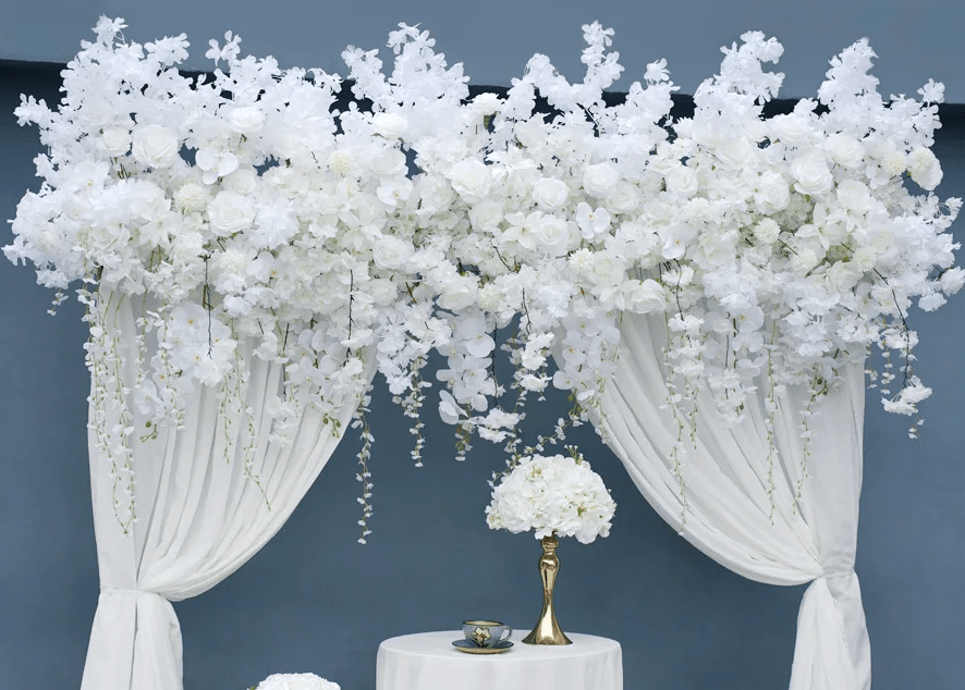 Luxury Silk Flower Hanging White Wisteria 8ft Row Wedding Venue - The Floral Gallery