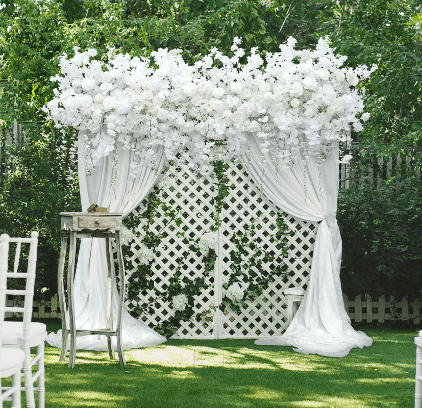 Luxury Silk Flower Hanging White Wisteria 8ft Row Wedding Venue - The Floral Gallery
