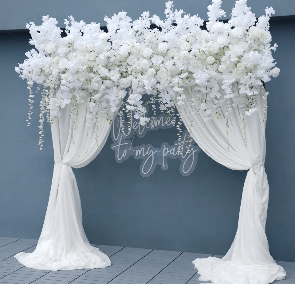 Luxury Silk Flower Hanging White Wisteria 8ft Row Wedding Venue - The Floral Gallery