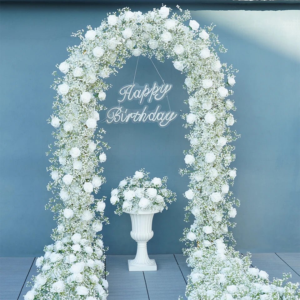 Luxury Silk Rose & Babysbreath Flower Venue Display with Arch - The Floral Gallery