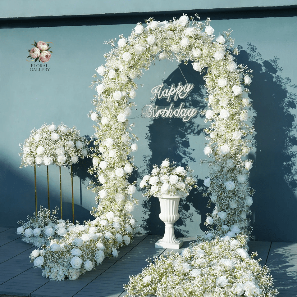 Luxury Silk Rose & Babysbreath Flower Venue Display with Arch - The Floral Gallery