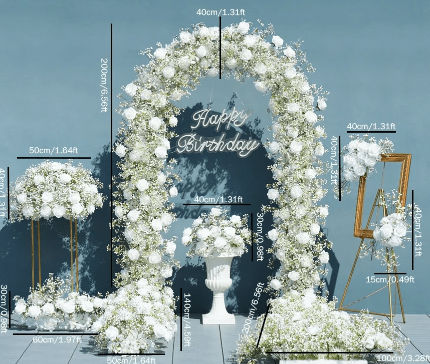 Luxury Silk Rose & Babysbreath Flower Venue Display with Arch - The Floral Gallery