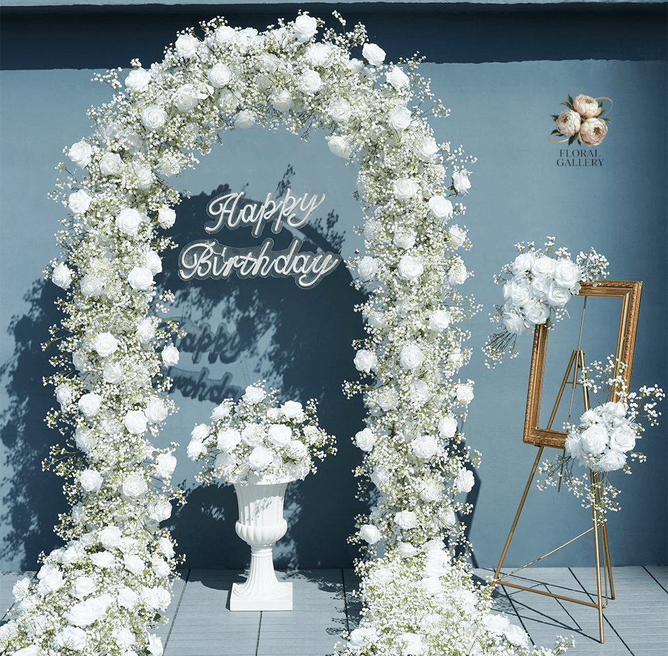 Luxury Silk Rose & Babysbreath Flower Venue Display with Arch - The Floral Gallery