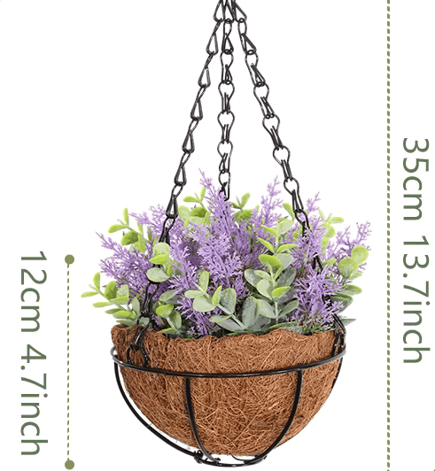 Pair of Hanging Baskets Artificial Lavender Eucalyptus with Chains - The Floral Gallery