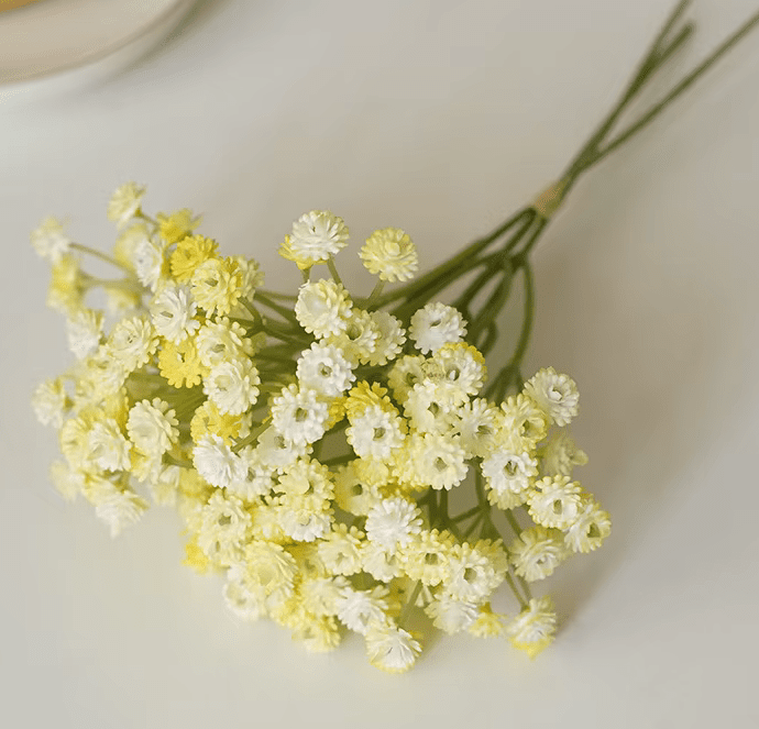 Pale Yellow & Cream Baby's Breath Gypsophila Bunch Artificial Flowers - The Floral Gallery