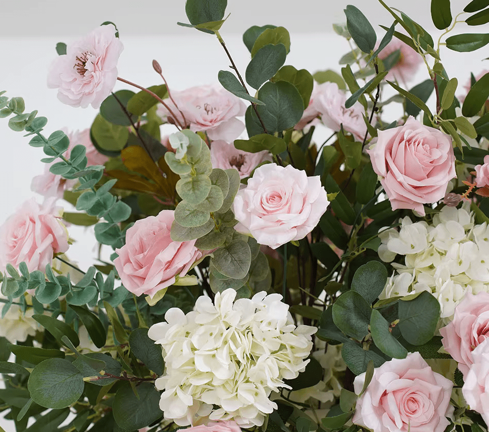 Pink Rose & Willow Leaf SILK Flowers & Table Display with Stand - The Floral Gallery