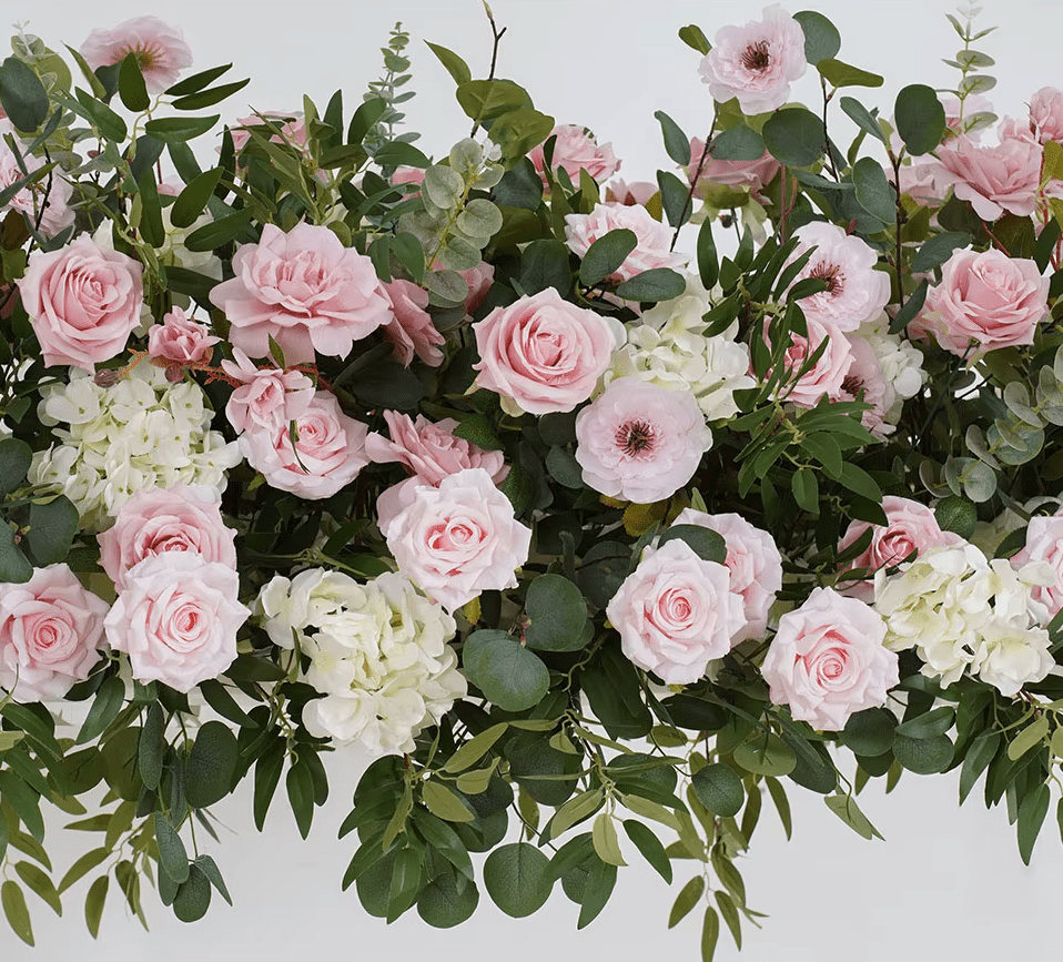 Pink Rose & Willow Leaf SILK Flowers & Table Display with Stand - The Floral Gallery