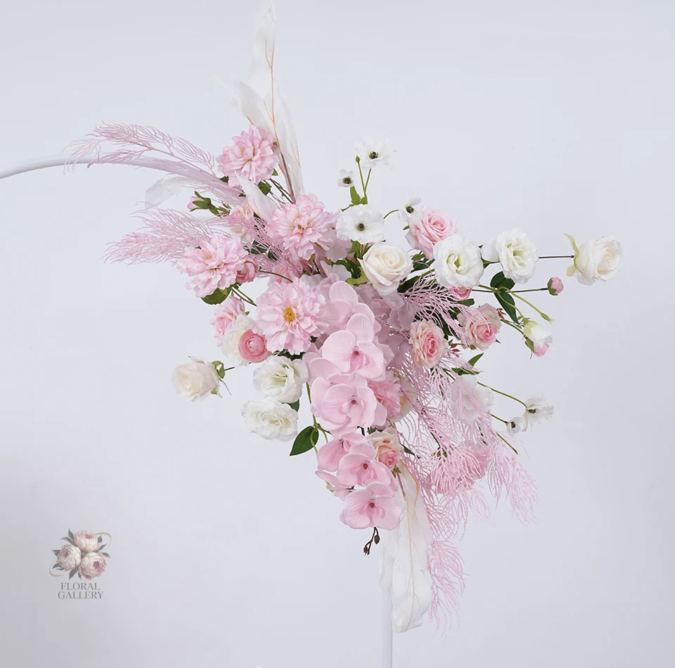 Pink & White Silk Flowers & Mist Grass Table or Display Wedding or Home - The Floral Gallery