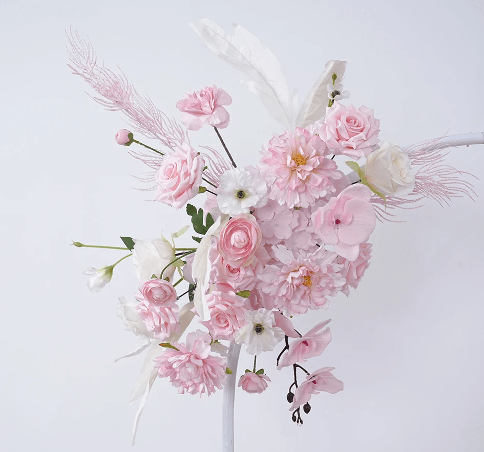 Pink & White Silk Flowers & Mist Grass Table or Display Wedding or Home - The Floral Gallery