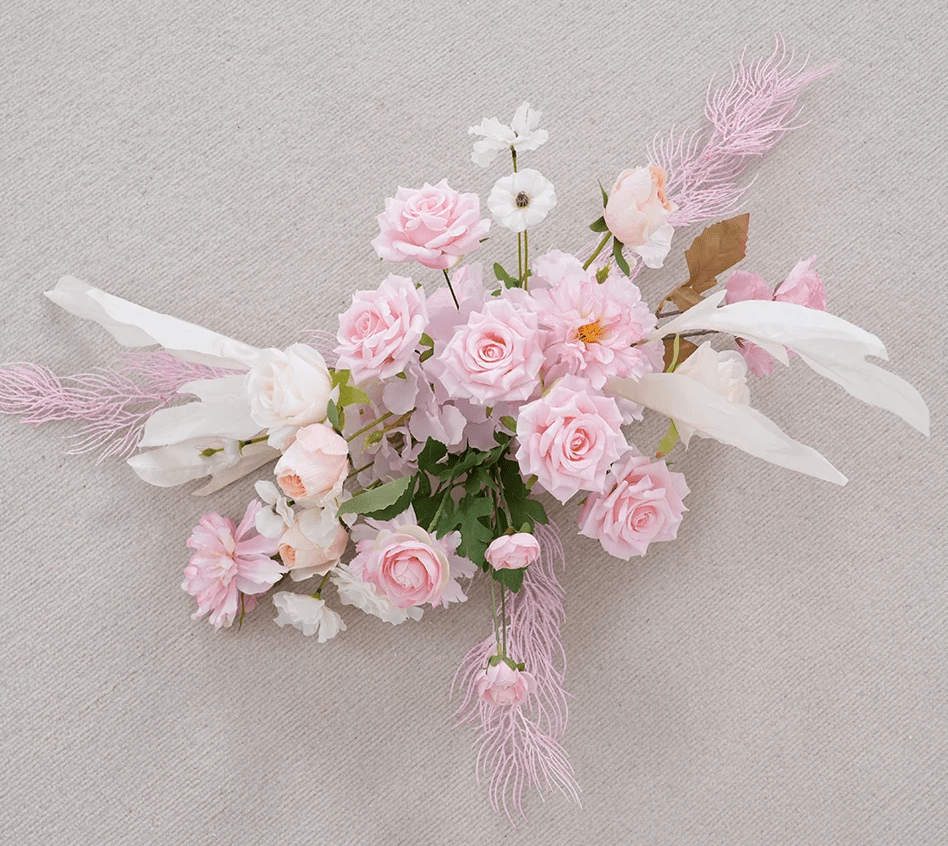 Pink & White Silk Flowers & Mist Grass Table or Display Wedding or Home - The Floral Gallery