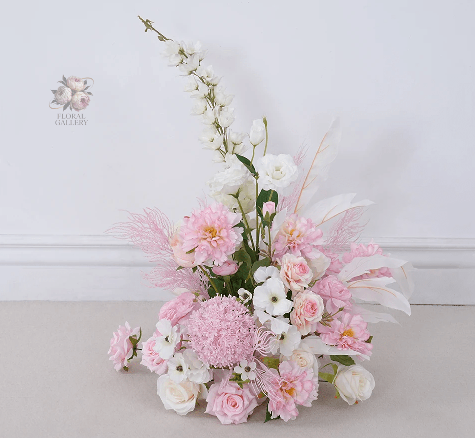 Pink & White Silk Flowers & Mist Grass Table or Display Wedding or Home - The Floral Gallery