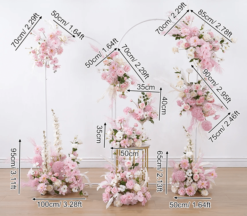 Pink & White Silk Flowers & Mist Grass Table or Display Wedding or Home - The Floral Gallery