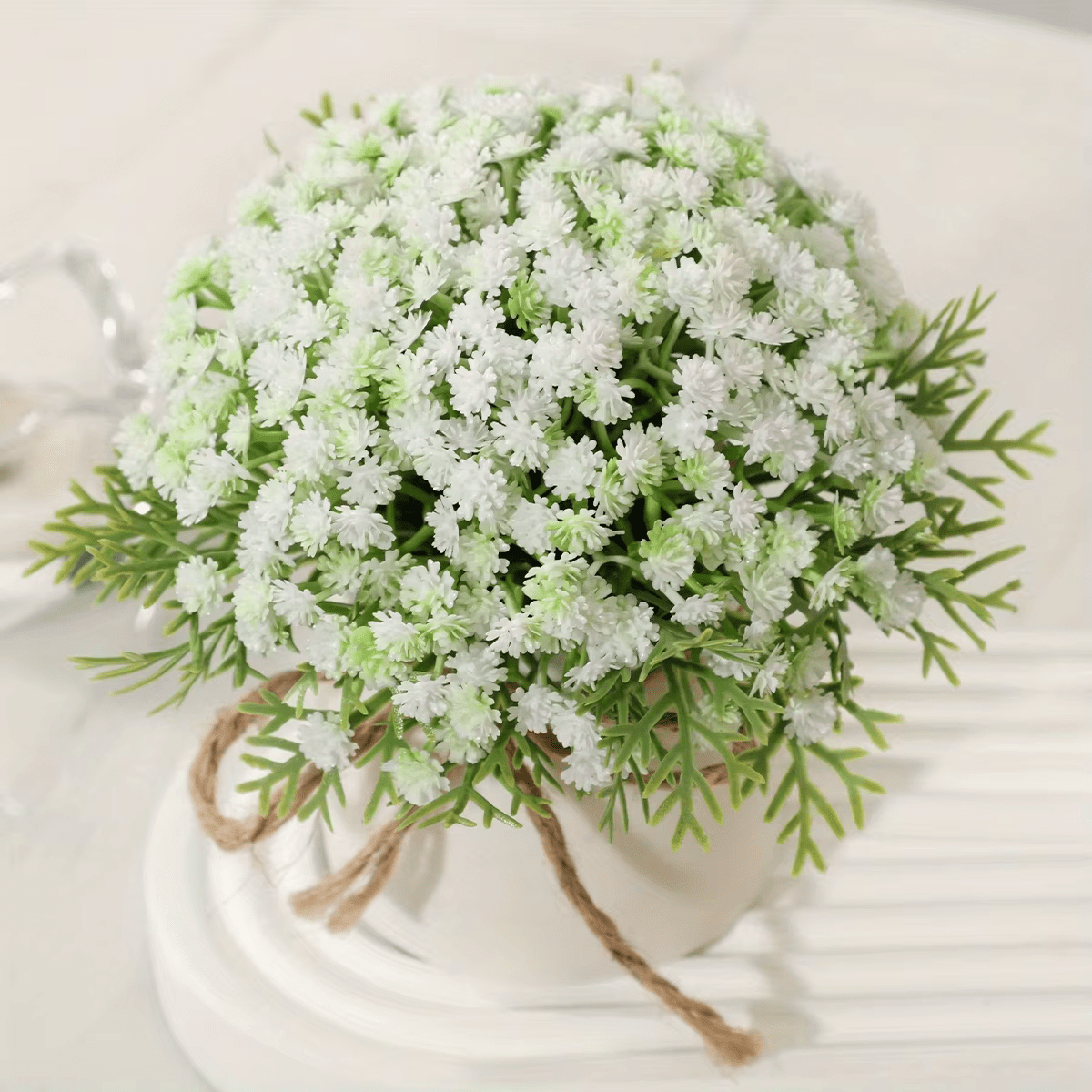 Potted White Baby's Breath Gypsophila Bunch Artificial Flowers with Pot - The Floral Gallery