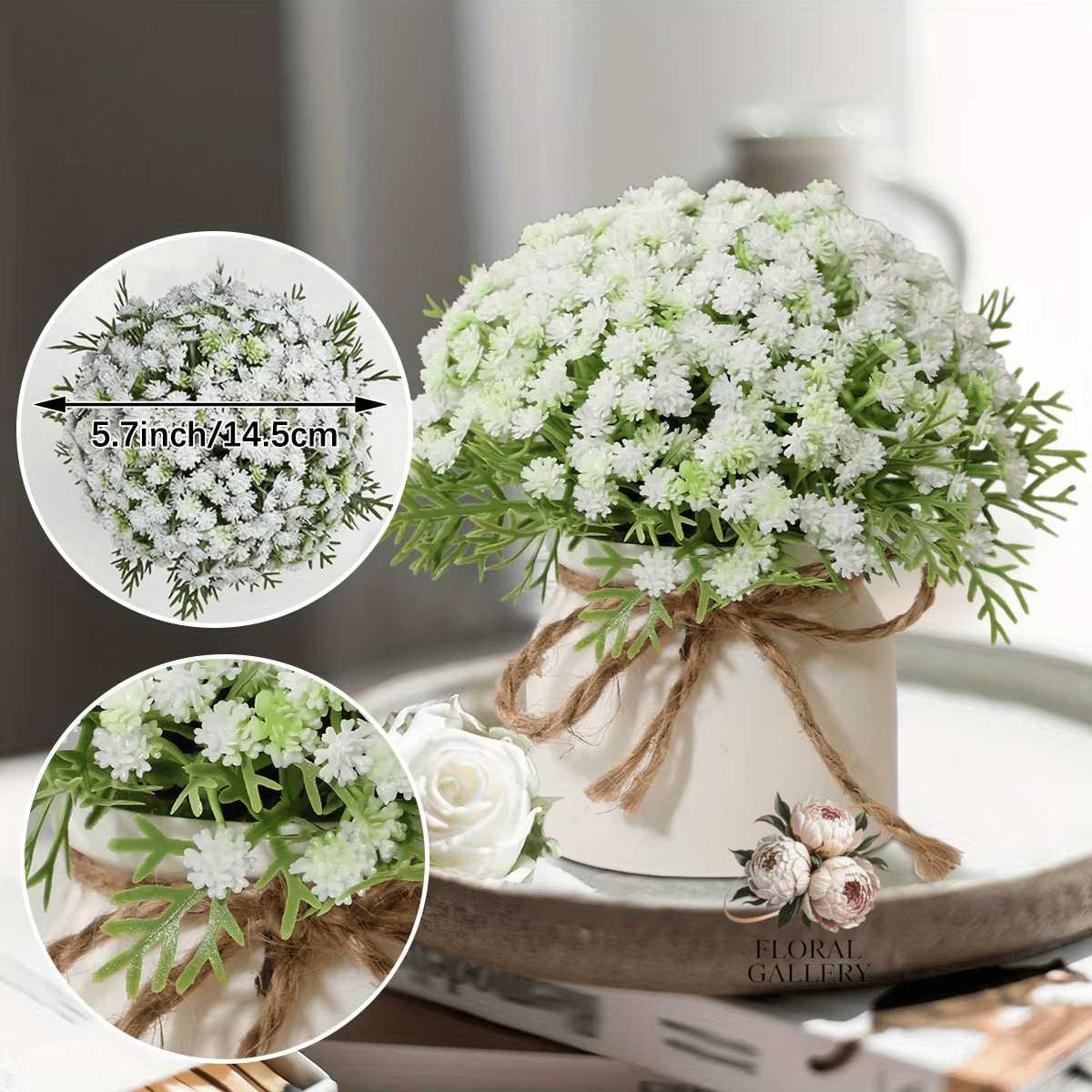 Potted White Baby's Breath Gypsophila Bunch Artificial Flowers with Pot - The Floral Gallery