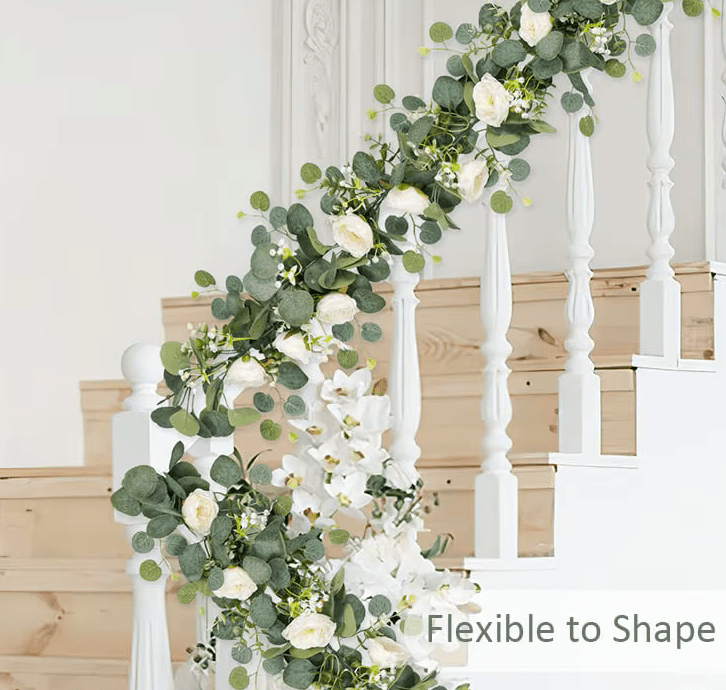 Premium Artificial Eucalyptus Leaf Roses & Gypsophila Garland Vine 180cm - The Floral Gallery