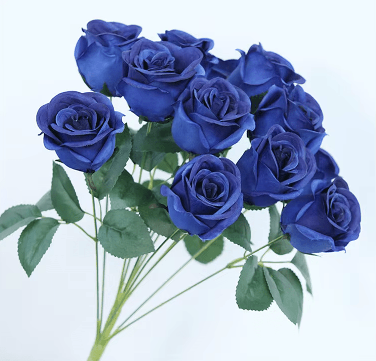 Premium SILK 12 Heads BLUE ROSES 40cm Stem Artificial Flowers - The Floral Gallery