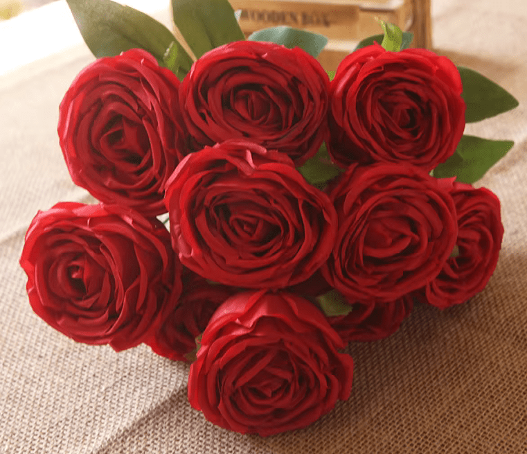 Premium SILK 9 Heads ROSES 50cm Stem - Pink Red, Purple Peach & White - The Floral Gallery