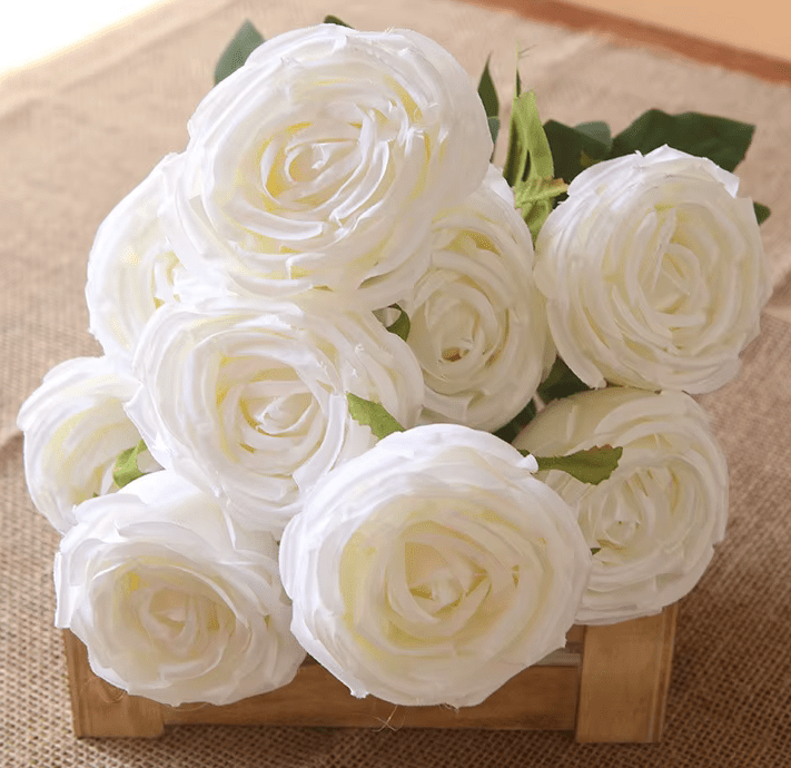 Premium SILK 9 Heads ROSES 50cm Stem - Pink Red, Purple Peach & White - The Floral Gallery