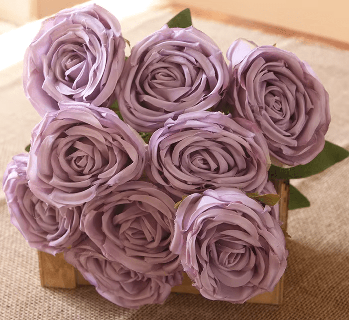 Premium SILK 9 Heads ROSES 50cm Stem - Pink Red, Purple Peach & White - The Floral Gallery