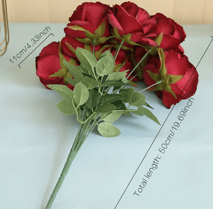 Premium SILK Artifical Roses 10 Heads 50cm Stem - Pink Red & Peach - The Floral Gallery