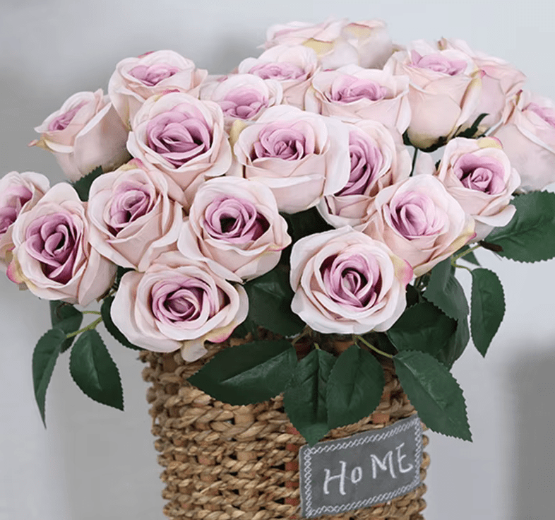 Premium SILK Artifical Roses 12 Heads per Stem - Pinky Purple & Red Decor - The Floral Gallery