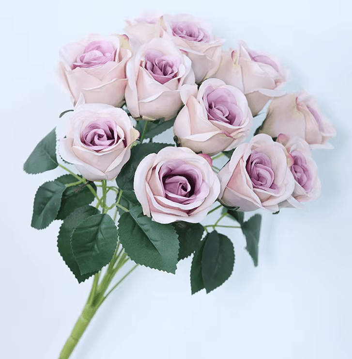 Premium SILK Artifical Roses 12 Heads per Stem - Pinky Purple & Red Decor - The Floral Gallery
