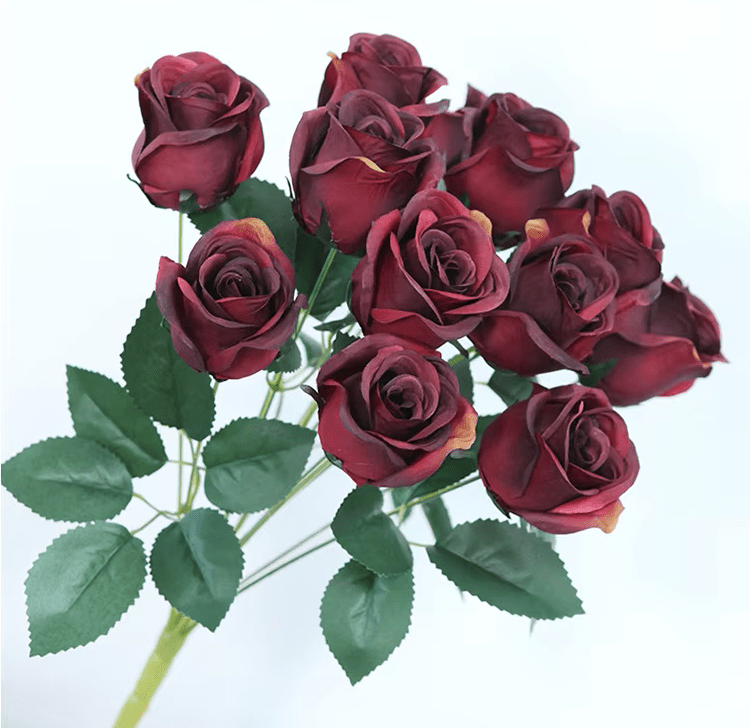 Premium SILK Artifical Roses 12 Heads per Stem - Pinky Purple & Red Decor - The Floral Gallery
