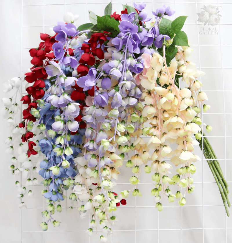 Premium SILK Many Colours Hanging Wisteria Flowers - The Floral Gallery