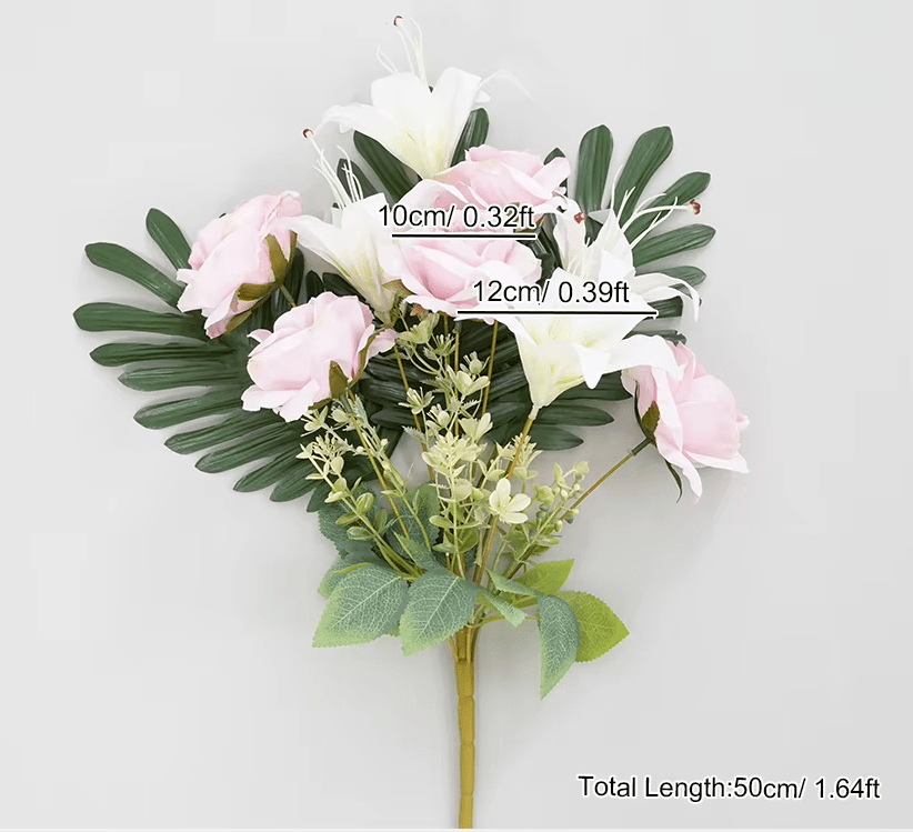 Premium SILK Roses & Lilies Bouquet Flowers Pink & White - The Floral Gallery