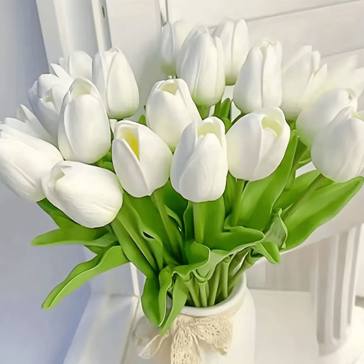 Premium White Tulips Artificial Flowers x 10 Bunch Many Colours - The Floral Gallery