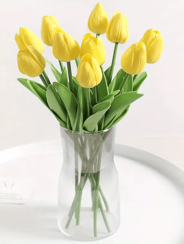 Premium White Tulips Artificial Flowers x 10 Bunch Many Colours - The Floral Gallery