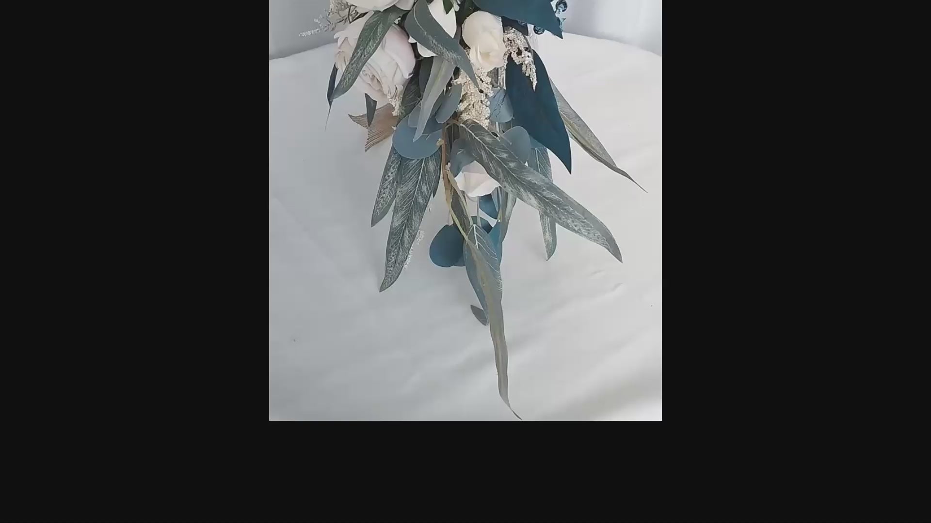 Waterfall Wedding Bridal Bouquet Set Silk Flowers Champagne & Teal Blue