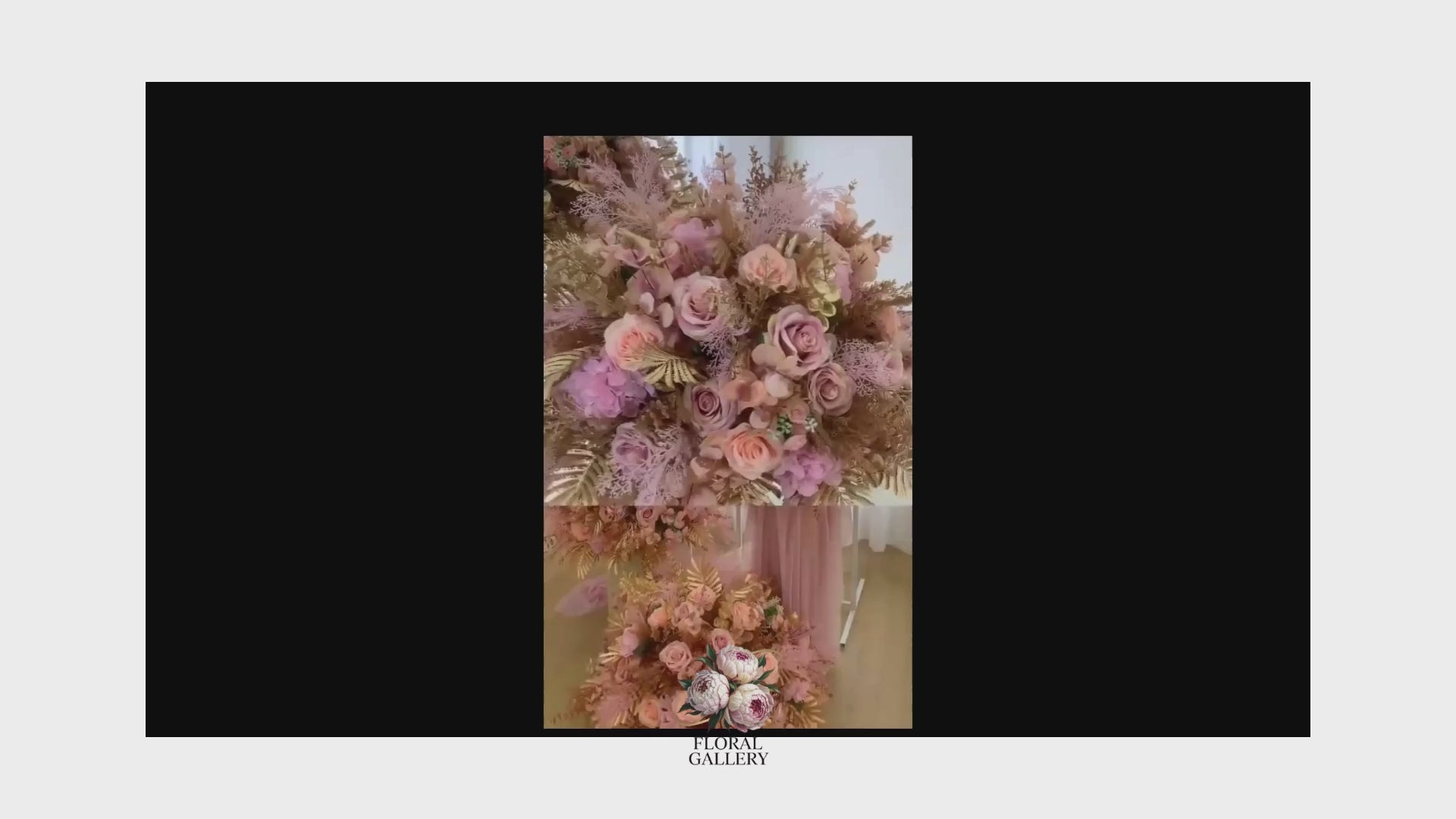 Stunning Pink Rose SILK Flowers with Gold Leaves - Large 60cm