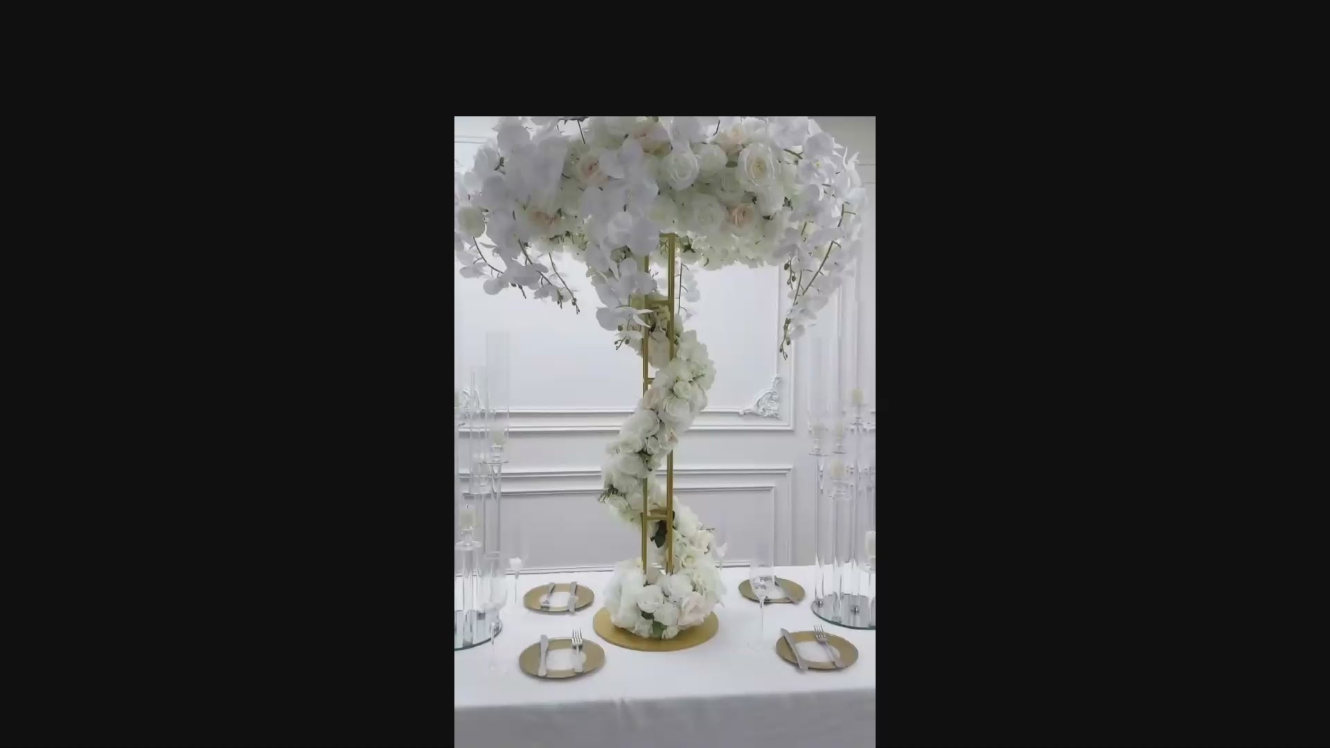 Dramatic 4ft White SILK Roses Table Centrepiece With Gold Stand
