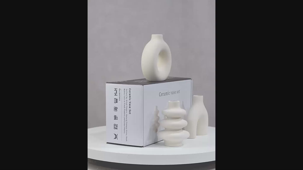 Set of 3 Modern Abstract Vases in White Black or Beige
