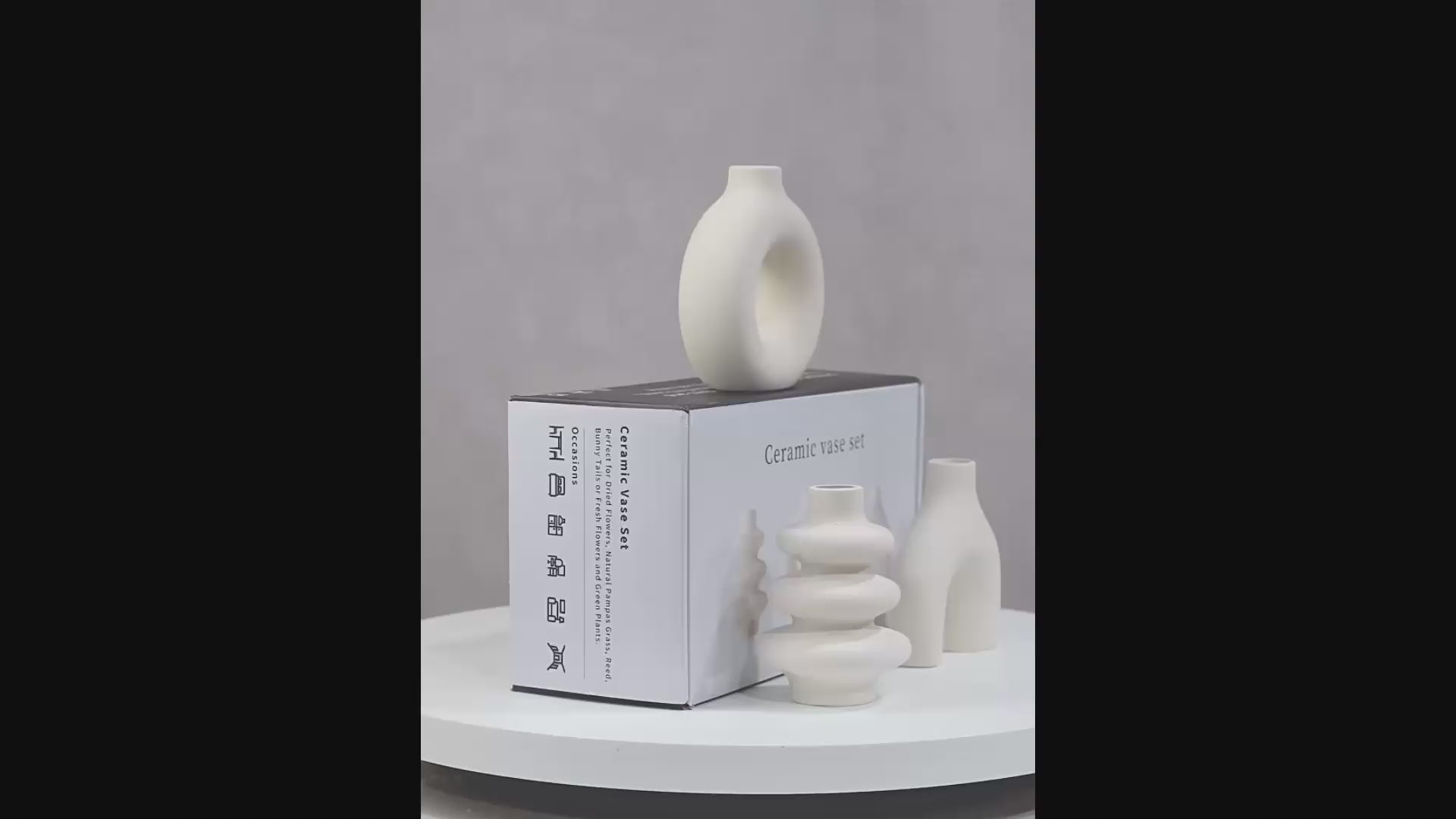 Set of 3 Modern Abstract Vases in White Black or Beige