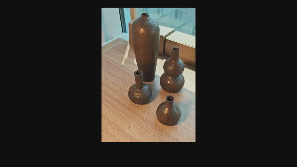 Set of 4 Vintage Bronze Textured Vases