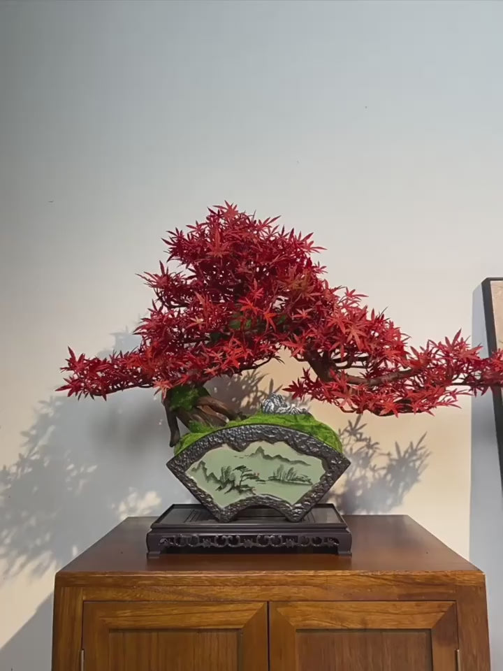 Beautiful Artificial Red Maple Bonsai Tree in Deluxe Pot