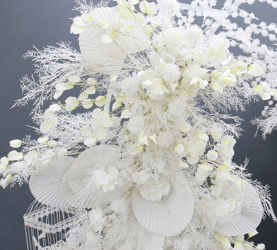 Pu Fan & Mist Grass Roses White Display Event SILK Flowers - The Floral Gallery