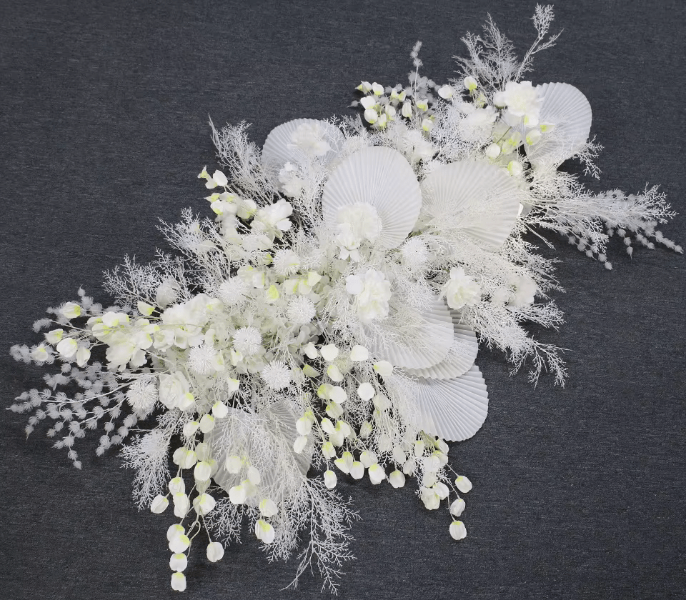 Pu Fan & Mist Grass Roses White Display Event SILK Flowers - The Floral Gallery