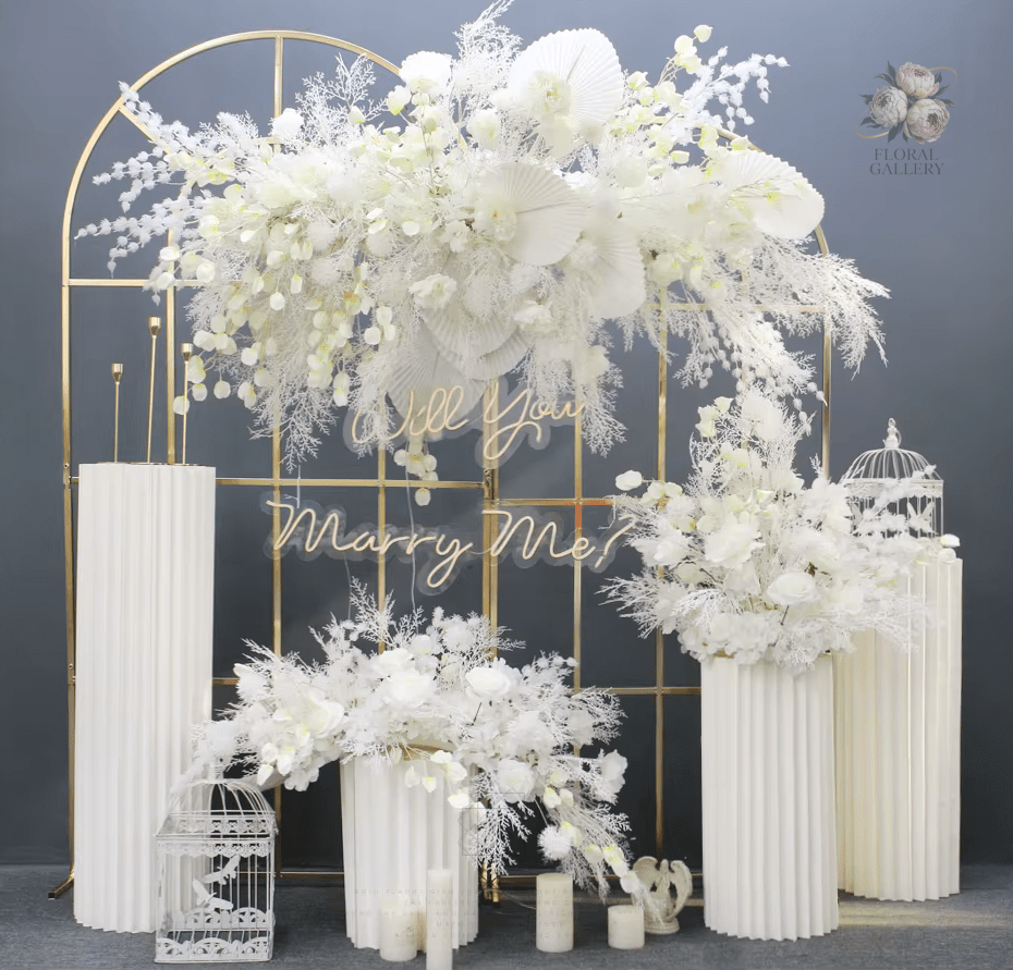 Pu Fan & Mist Grass Roses White Display Event SILK Flowers - The Floral Gallery